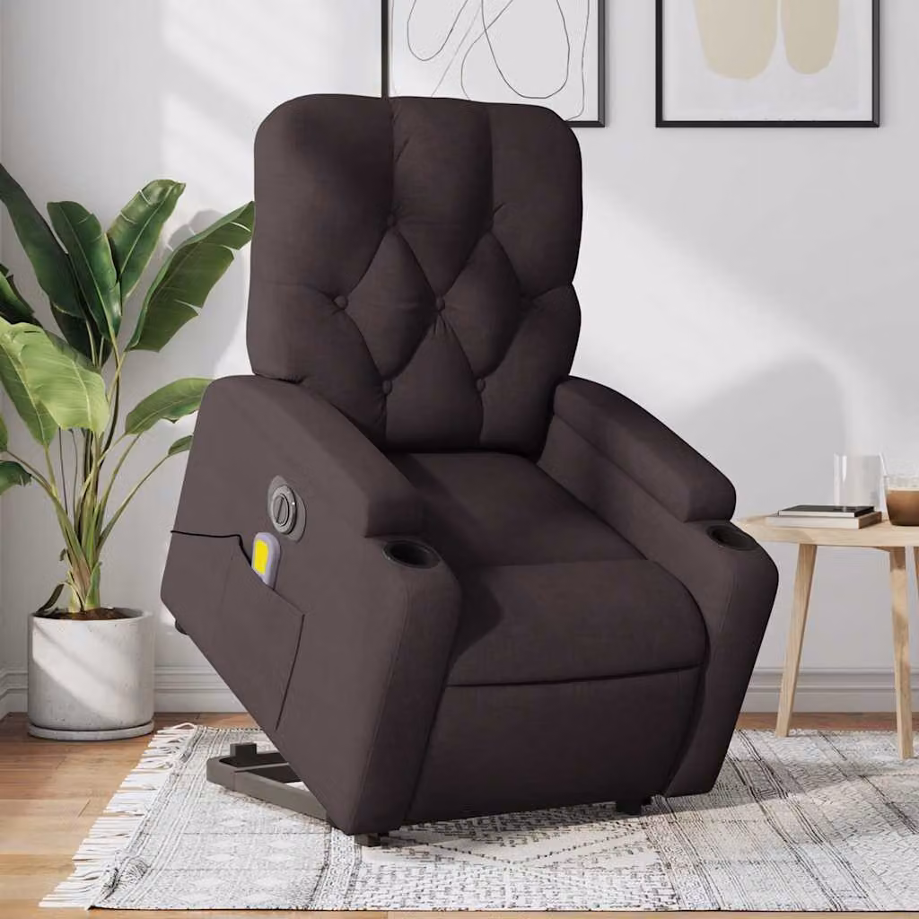 Poltrona Alzapersona Elettrica con Massaggio vidaXL in Tessuto Marrone – 1