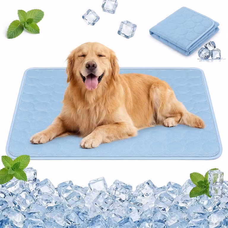 Tappetino refrigerante per cani, autorigenerante, lavabile, pieghevole, blu, 55x70 cm, in cotone effetto seta