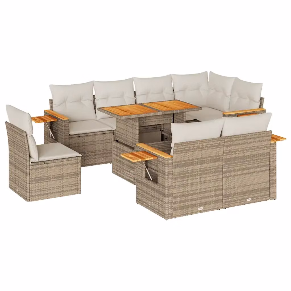 Set Divano da Giardino a L vidaXL in Polyrattan e Legno di Acacia con Cuscini Beige e Tavolino da Esterno 9 Pezzi – 2