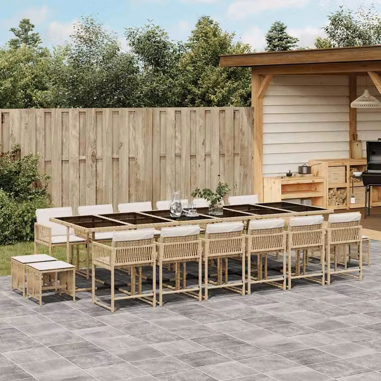vidaXL Set da Pranzo da Giardino 17 pz in Polyrattan con Cuscini Beige e Piano in Vetro