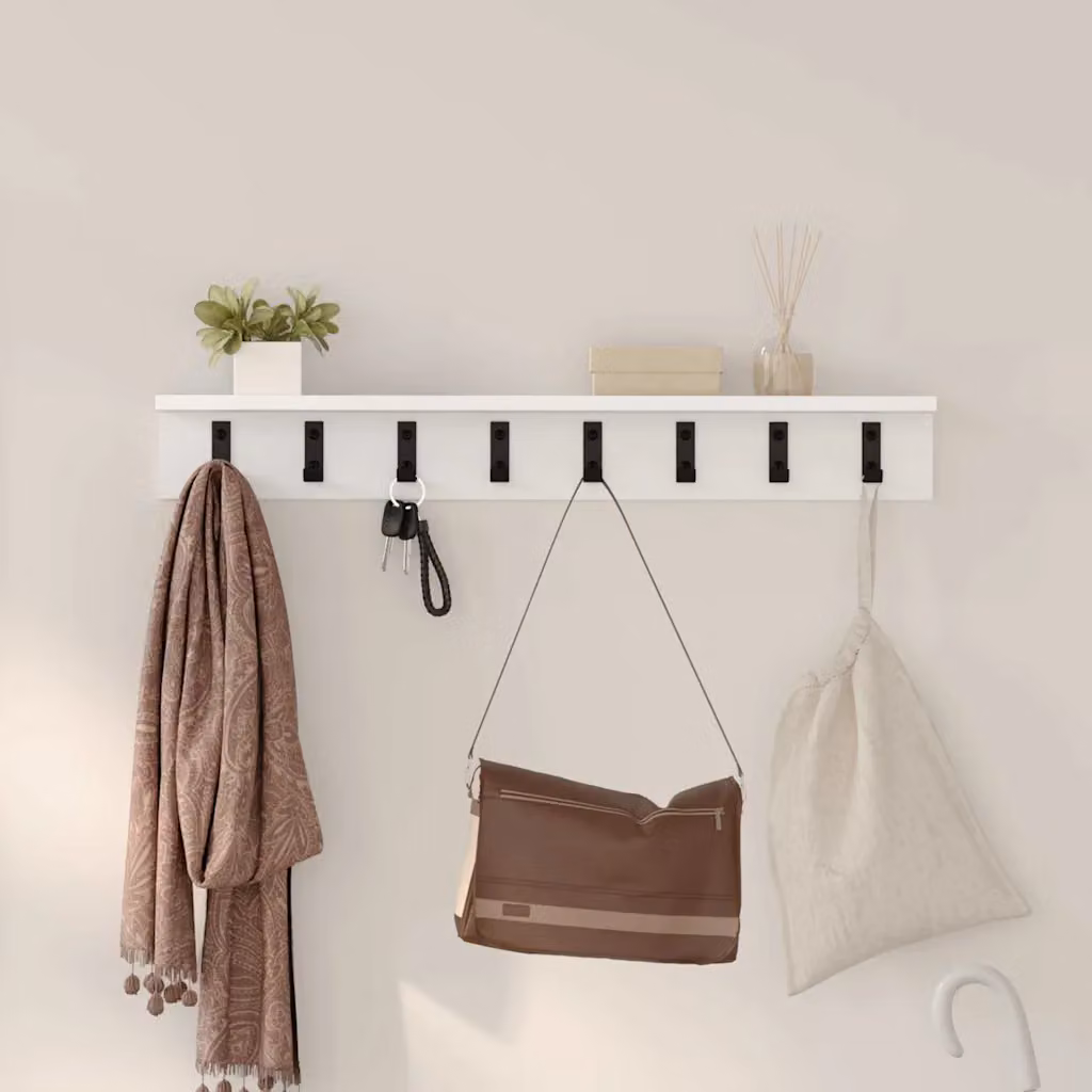 vidaXL Appendiabiti a muro moderno in MDF bianco L 80 x P 10,5 x H 10,5 cm