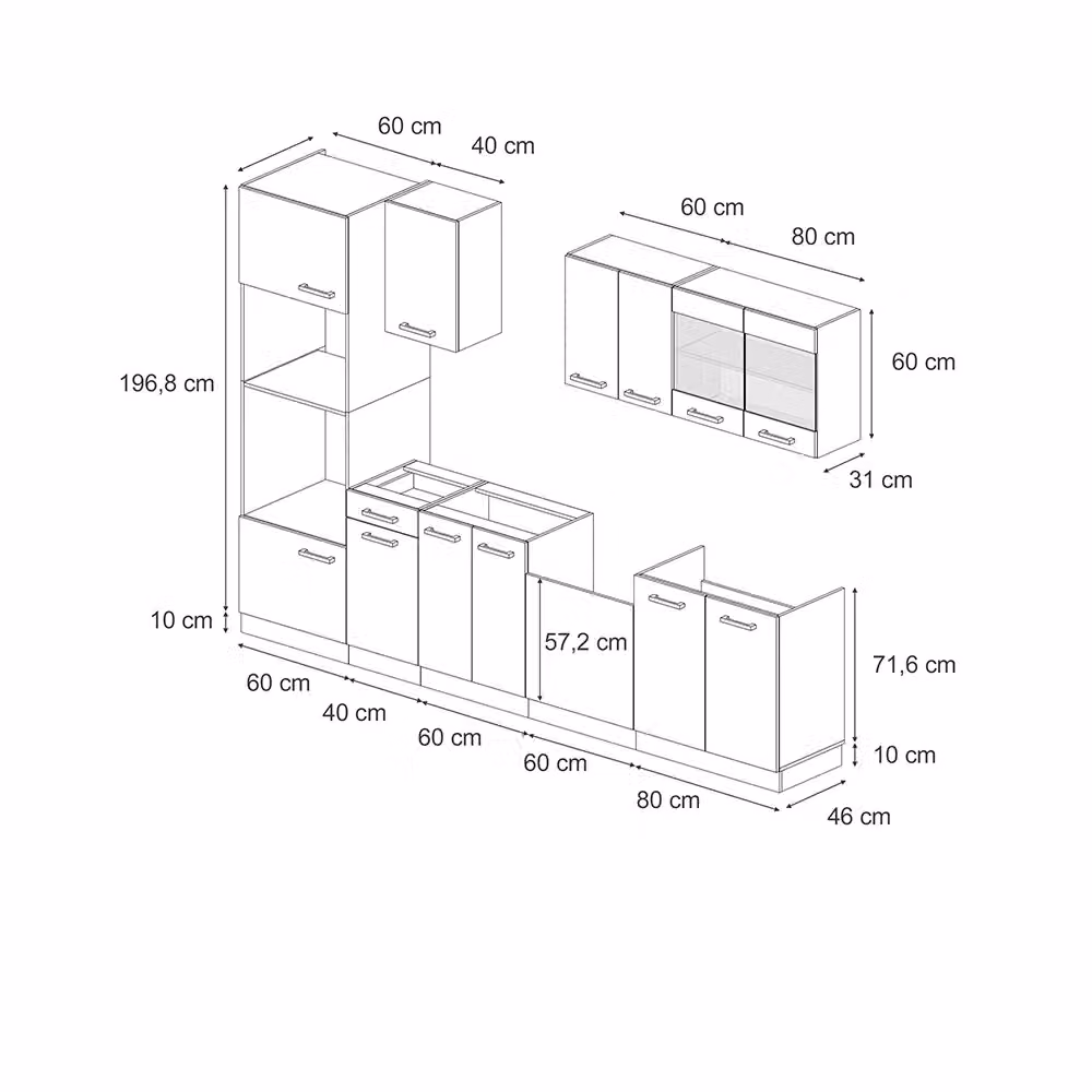 Cucina componibile Vicco R-Line Antracite con armadio alto, larghezza: 300 cm – 2