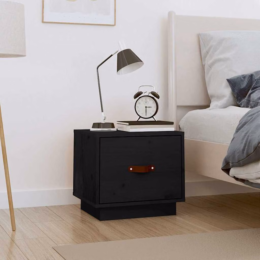 vidaXL Comodino Moderno Nero in Legno di Pino L: 40 cm, P: 34 cm, H: 35 cm