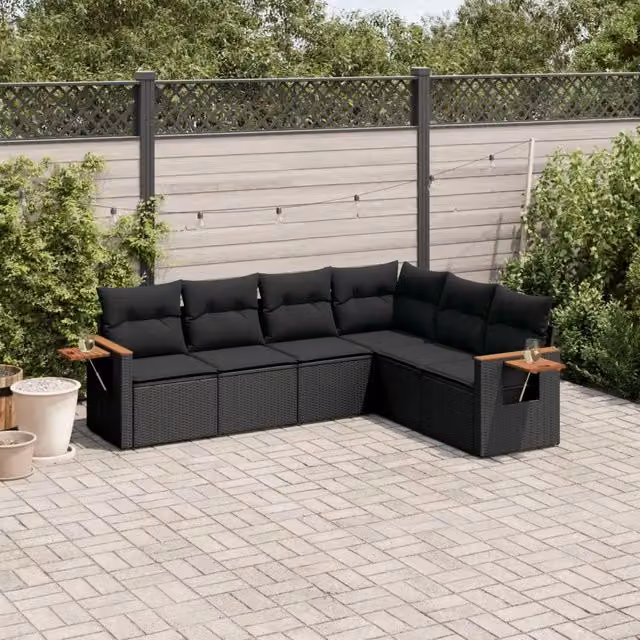 Set Divano da Giardino 6 pz con Cuscini Nero in Polyrattan 3259241