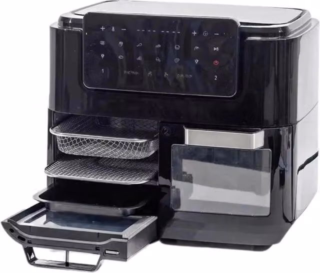 Trade Shop - Forno + Friggitrice Ad Aria Multifunzione Con Doppio Secchio Staccabile 12lt 2600w -