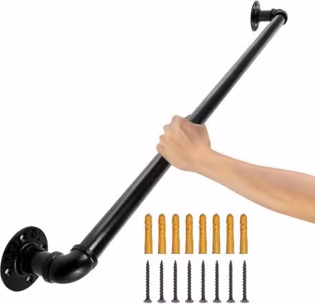 VEVOR Ringhiera per Scale a Muro in Acciaio al Carbonio Nero Opaco, Corrimano in Metallo con 4 Staffe, Portata 200 kg, Lunghezza: 60 cm