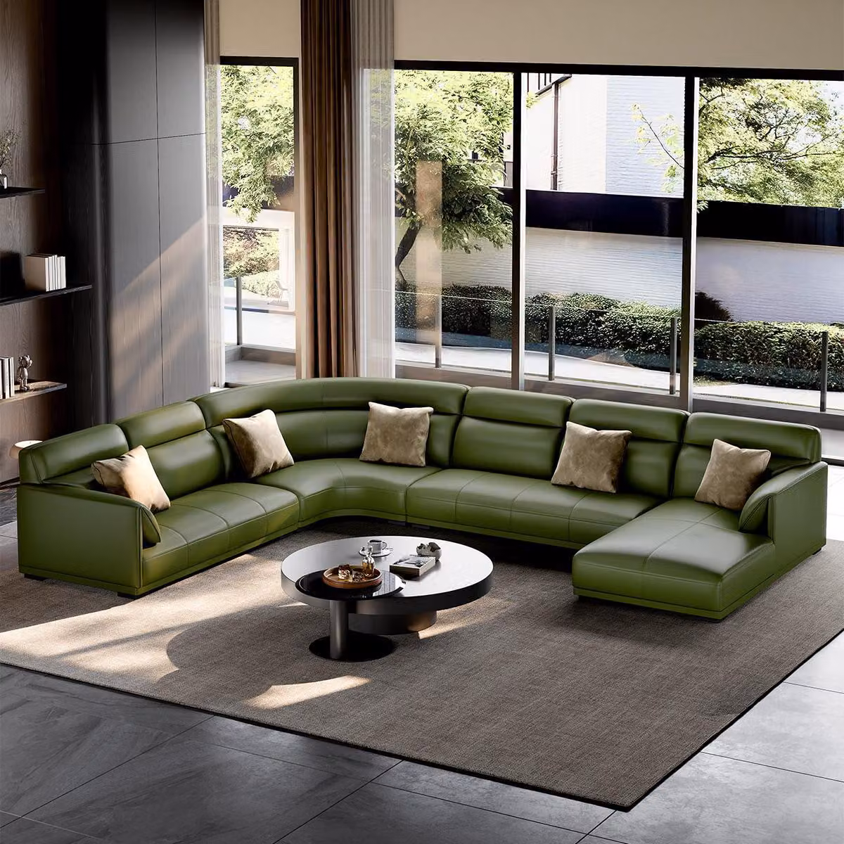 Divano ad angolo a forma di U, colore verde, stile moderno, divano grande, in ecopelle, nuovo