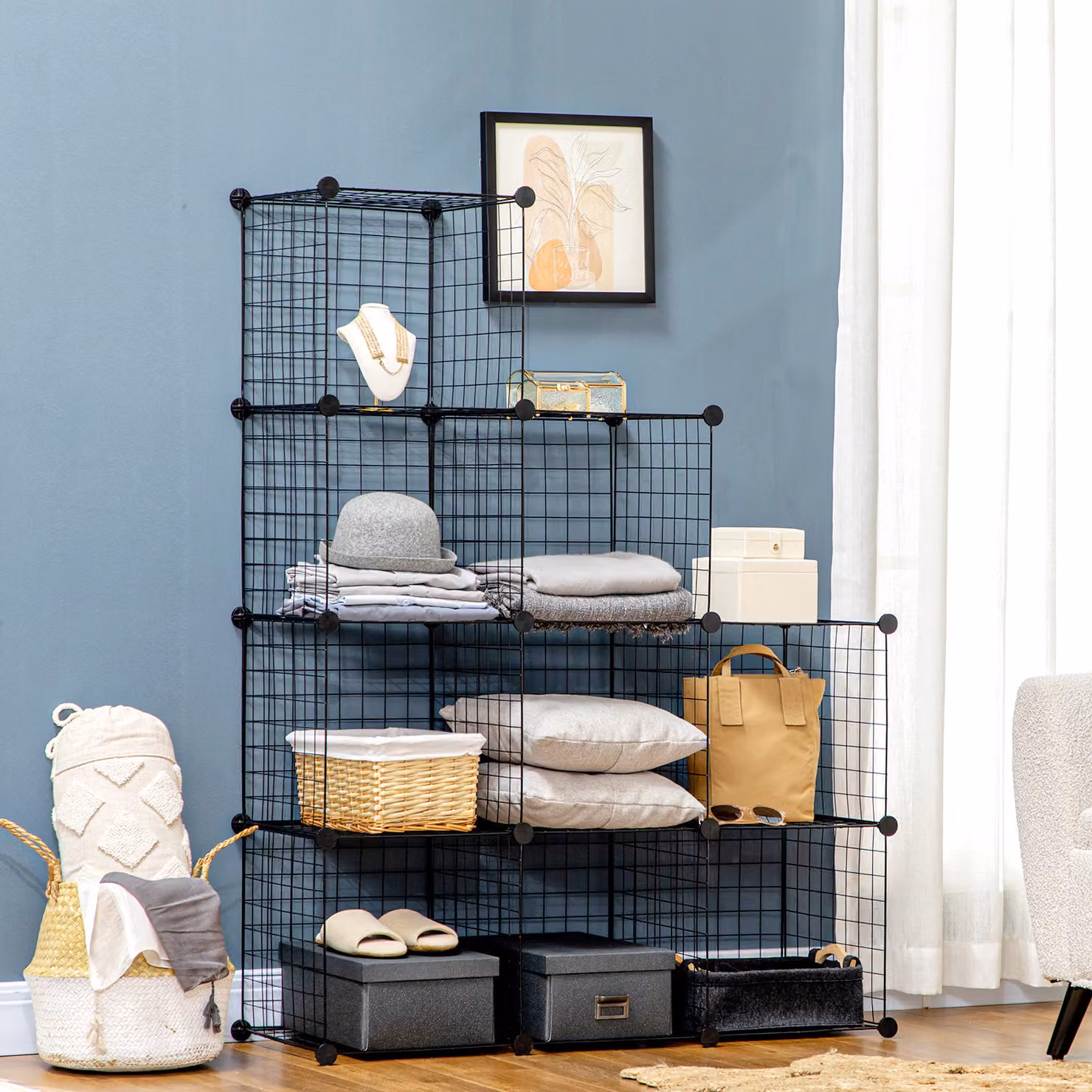 Libreria Salvaspazio HOMCOM con 9 Cubi in Metallo e Plastica, Colore Nero, L/P/H: 105 x 105 x 105 cm – 2