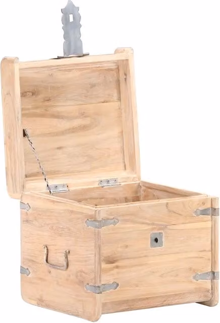 Baule in legno massello di acacia e metallo con serratura, colore bianco, L/P/H: 40 x 40 x 40 cm