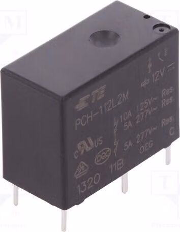 1 relè: bobina elettromagnetica, 12 VDC, 5 A / 277 VAC, codice prodotto 1461352-5