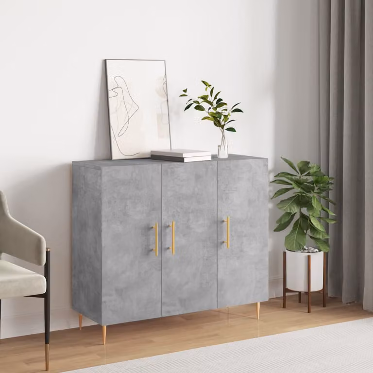 Credenza moderna vidaXL in legno multistrato e metallo, colore grigio cemento, L 90 cm x P 34 cm x H 80 cm