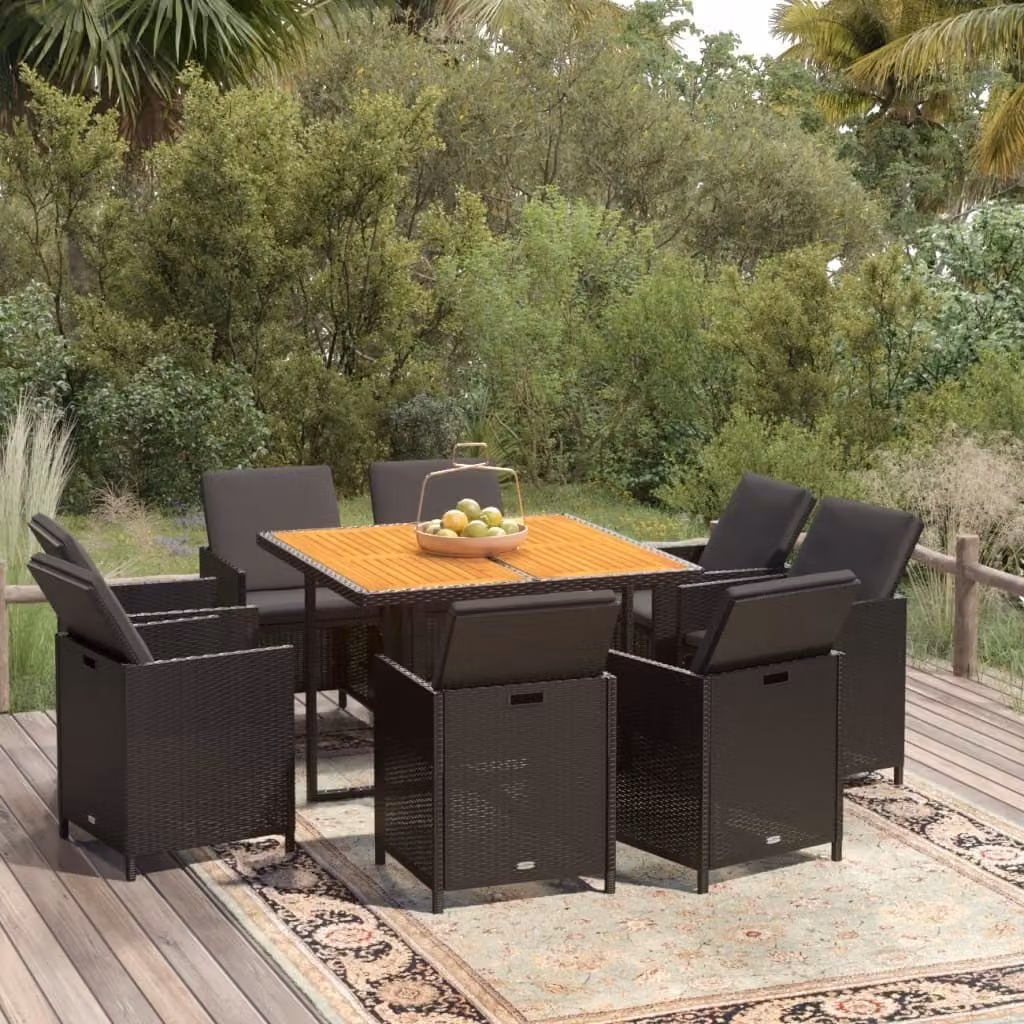 Maison Exclusive - Set da pranzo da giardino 9 pezzi con cuscini in polyrattan nero