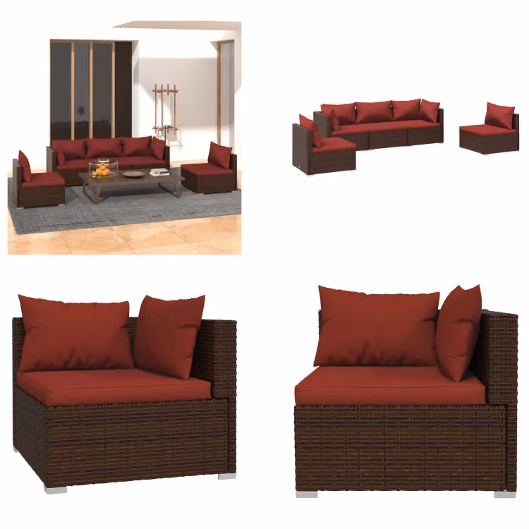 vidaXL set salotto da giardino 5 pezzi con cuscini in rattan marrone - set salotto da giardino - set salotto da giardino - set salotto da patio - set divano da giardino
