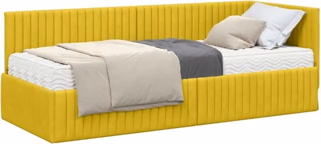 Letto singolo | Letto per adulti | Struttura Letto Angolare con Materasso 2 pcs Giallo Velluto