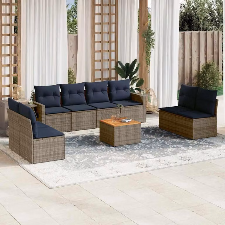 Maison Exclusive - Set di 9 pezzi per giardino con cuscini, grigio, polyrattan