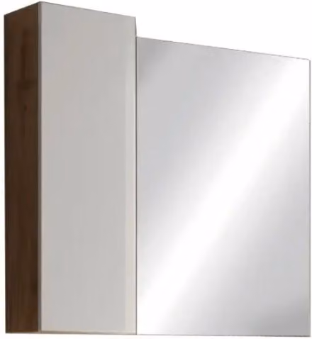 Specchio design con vano contenitore, 78x75 cm, collezione BURA, colore bianco lucido e rovere chiaro