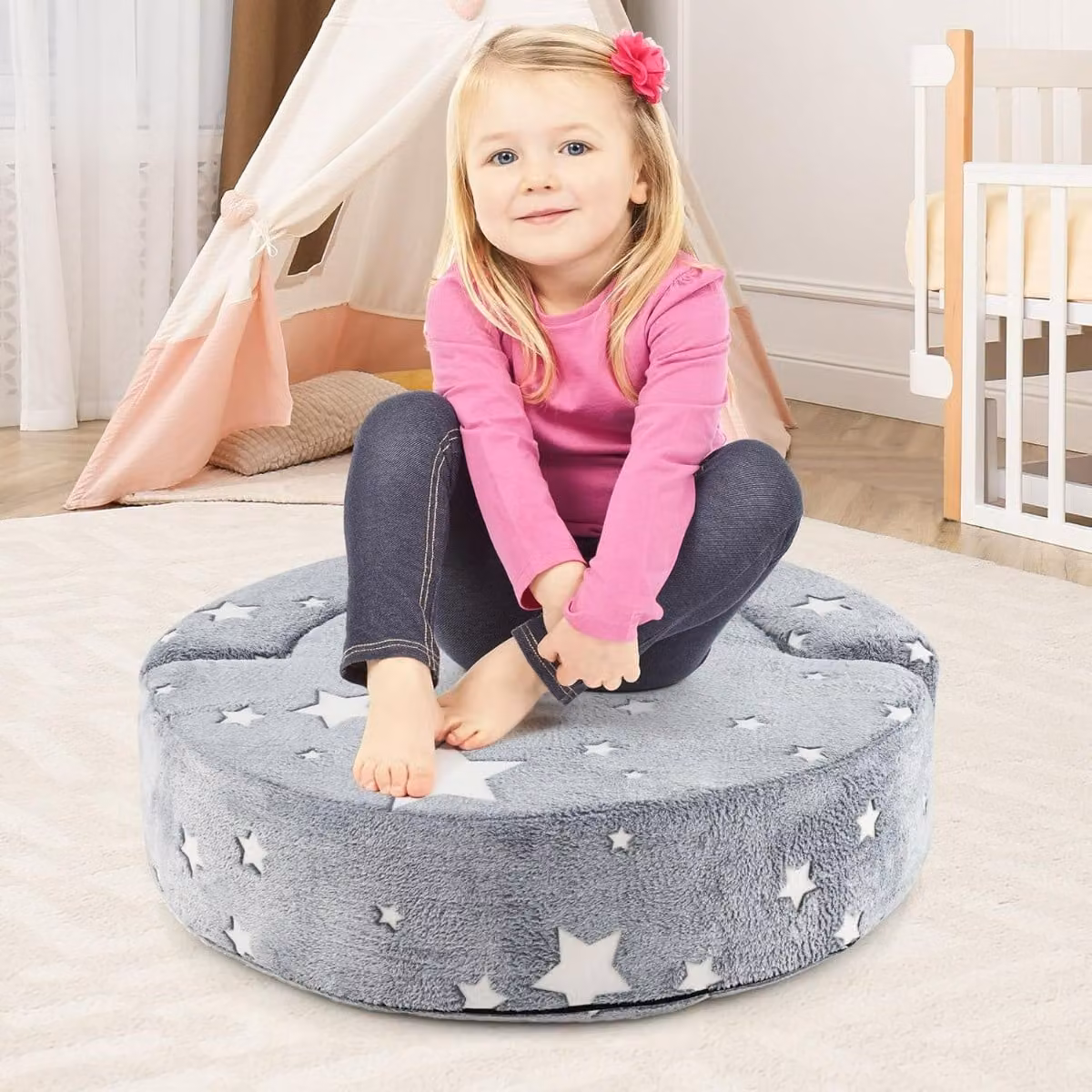 Divano a pile per bambini Costway con rivestimento in flanella e spugna morbida, copertura lavabile, Grigio