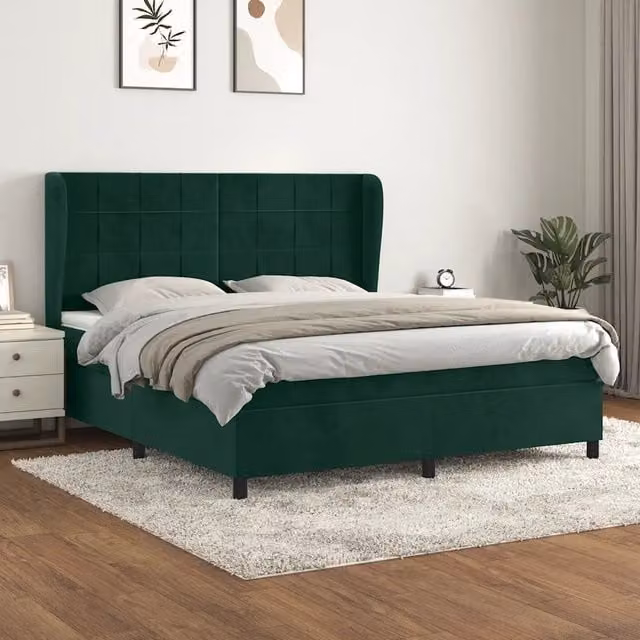 Letto Ibrido vidaXL con Giroletto a Molle e Materasso in Velluto Verde Scuro e Bianco L/P/H: 180 x 200 x 128 cm – 1