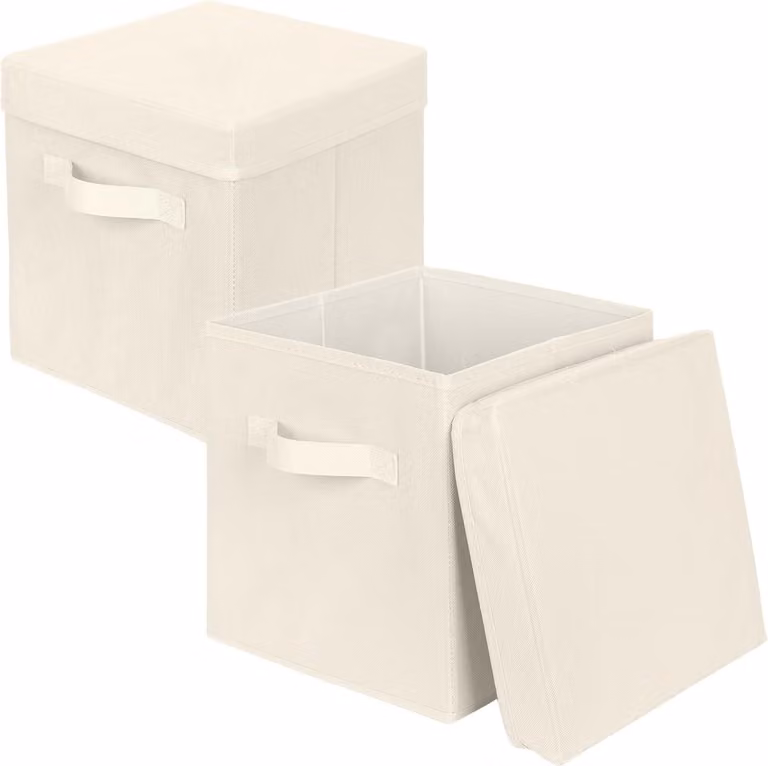 Scatole pieghevoli in tessuto, 2 pezzi con coperchio, dimensioni 27 x 27 x 28 cm, ideali per abbigliamento e giocattoli