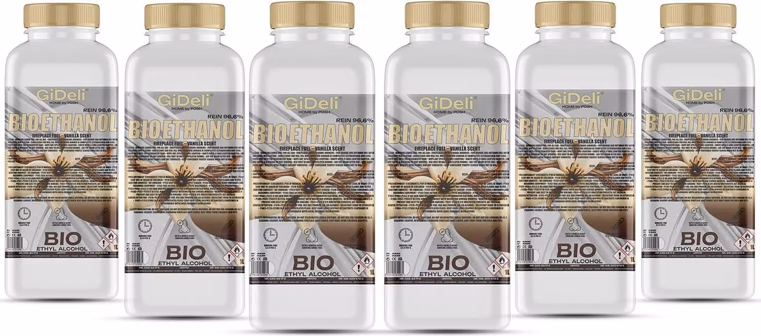 Bioetanolo profumato alla vaniglia 96,6% 6L per caminetti Universale Senza fumo Senza fuliggine GiDeli