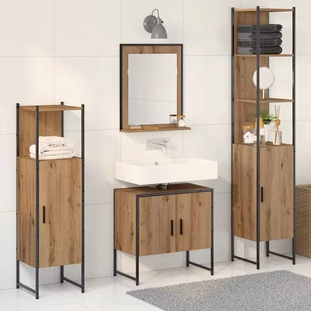 Set di mobili per il bagno 4 pz Marrone 33 x 33 x 185,5 cm 3334410