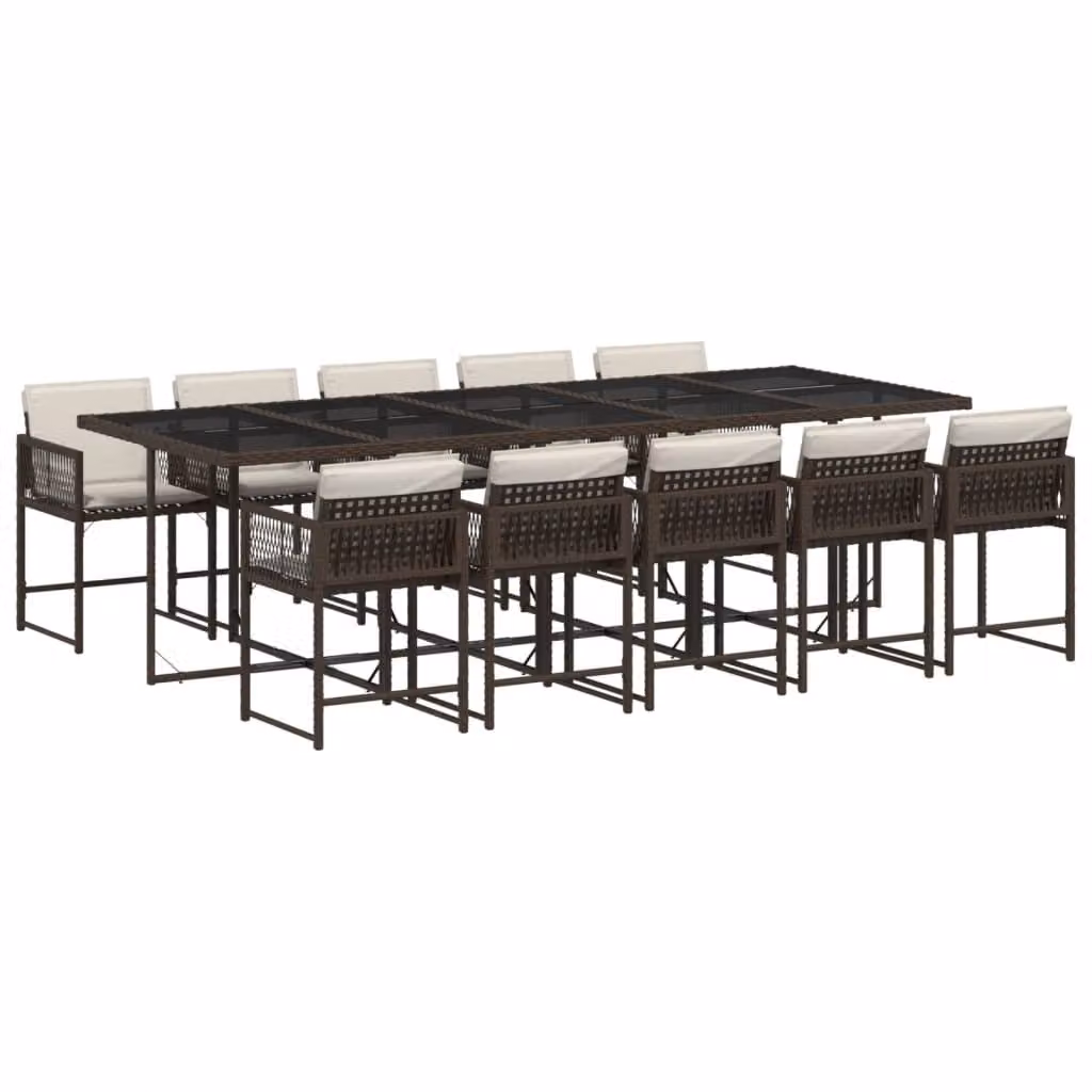 Set da Pranzo da Giardino 11 pz con Cuscini Polyrattan Marrone