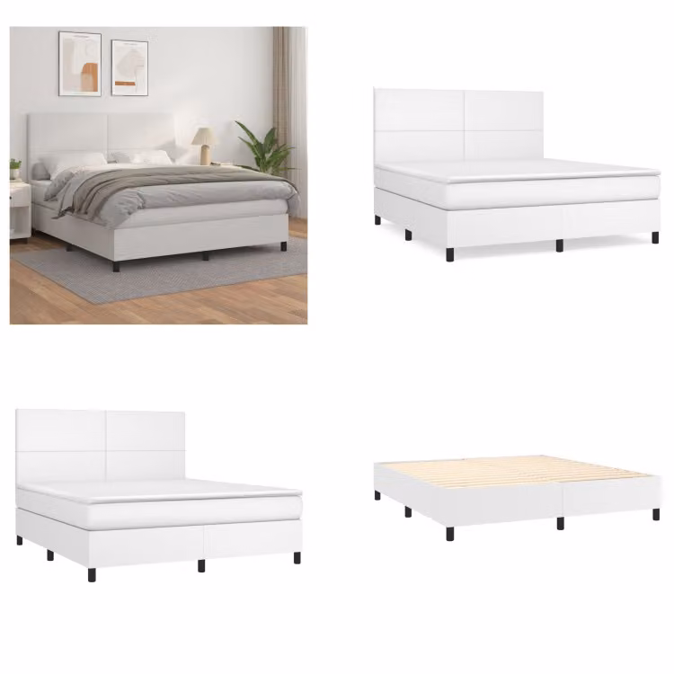 vidaXL Letto a molle con materasso bianco 160x200 cm in Pelle finta - Letto a molle - Boxspringbetten - Bett - Schlafzimmermöbel