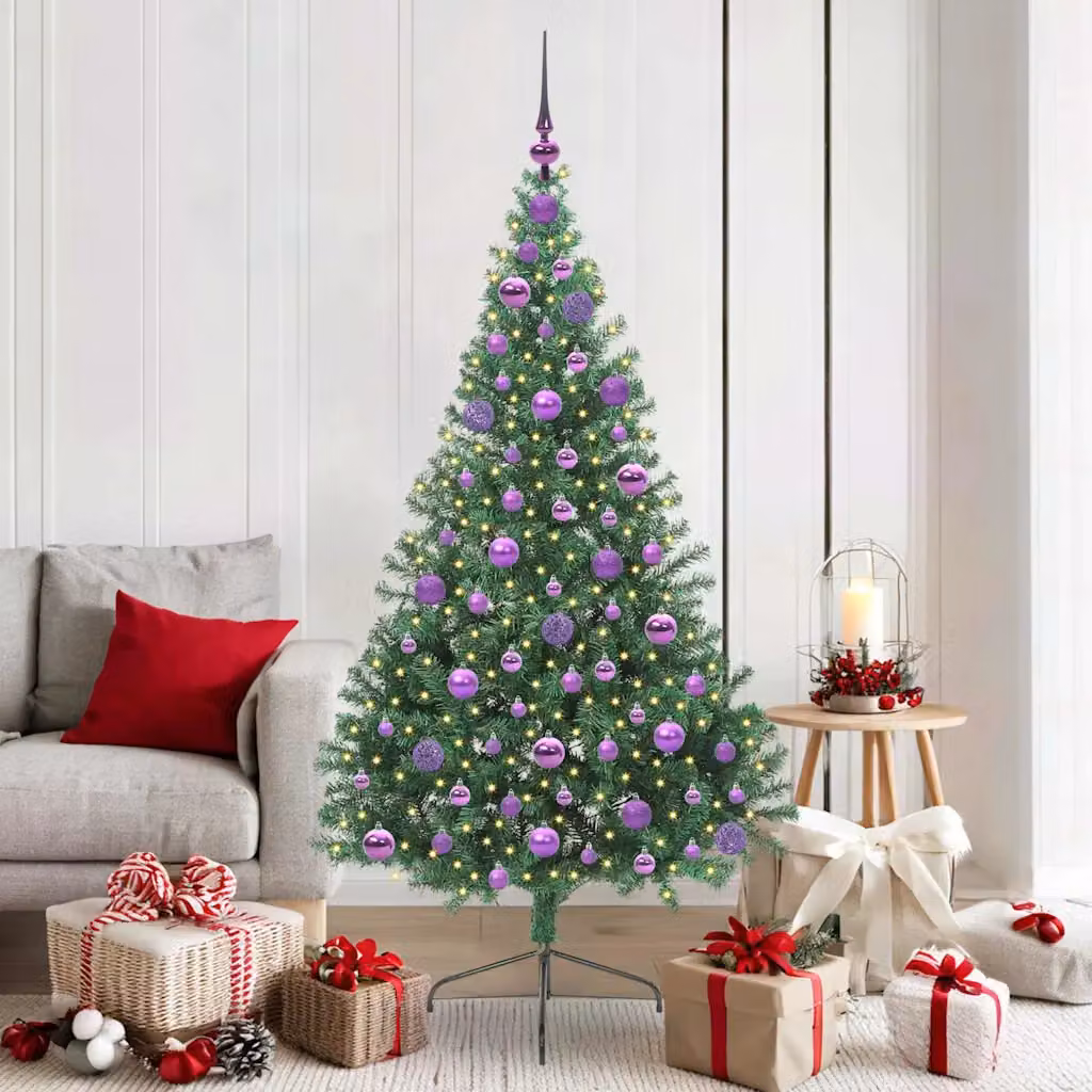 Albero di Natale artificiale moderno vidaXL con luci LED bianco caldo Verde 180 cm
