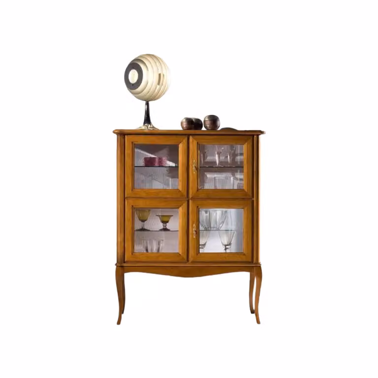 Vetrina classica in legno con ante in vetro e serratura Mobili 2G finitura bassano marrone L: 111 cm, P: 44 cm, H: 140 cm