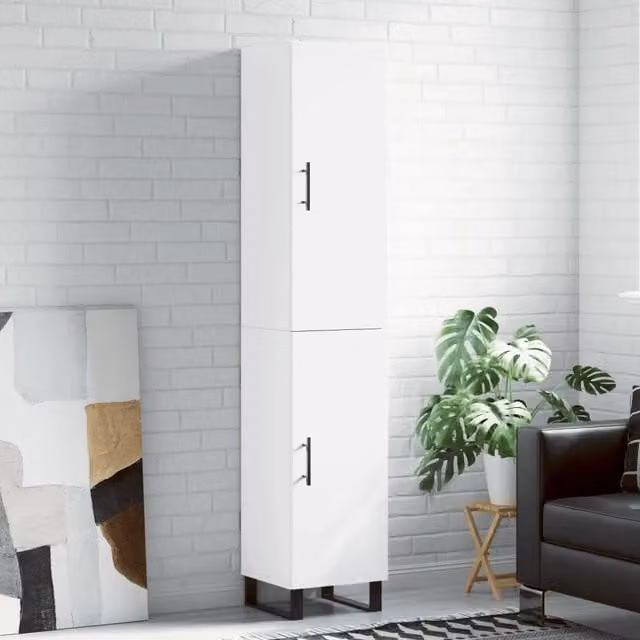 Credenza-Buffet-Armadio da cucina Bianca 34,5x34x180 cm in Legno Multistrato 981900