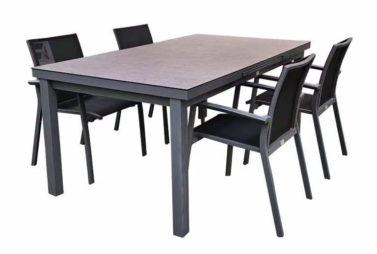 set di 5 mobili da giardino in alluminio antracite Tavolo allungabile 180-240 cm con 4 sedie impilabili