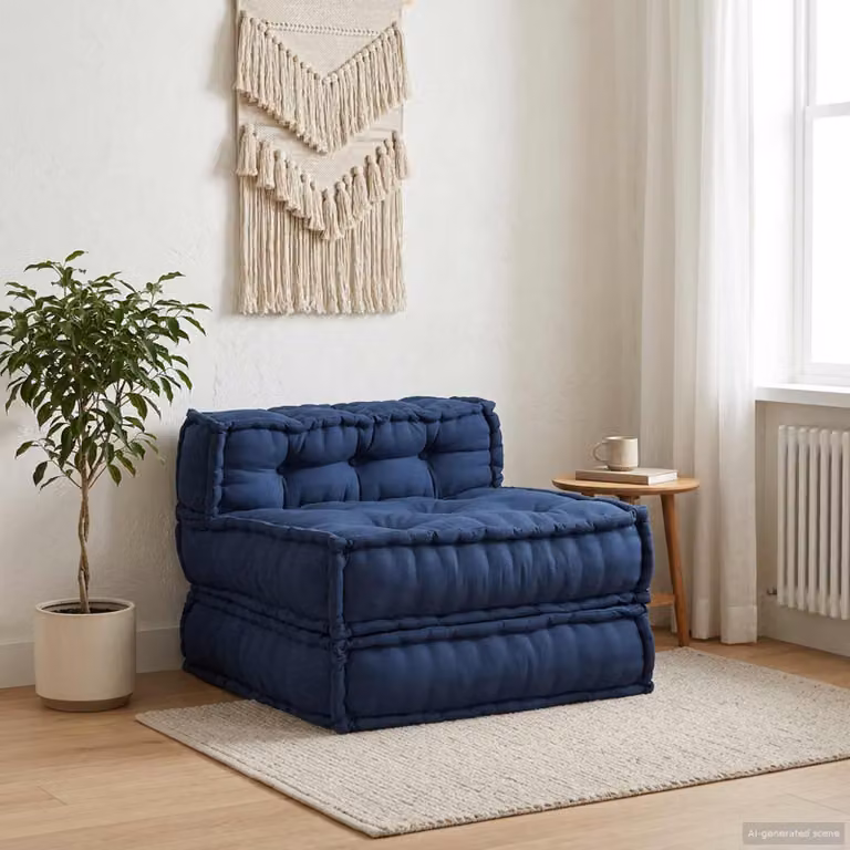 Unità di divano modulare vidaXL in tessuto blu con imbottitura in schiuma, L 70 cm x P 70 cm x H 56 cm