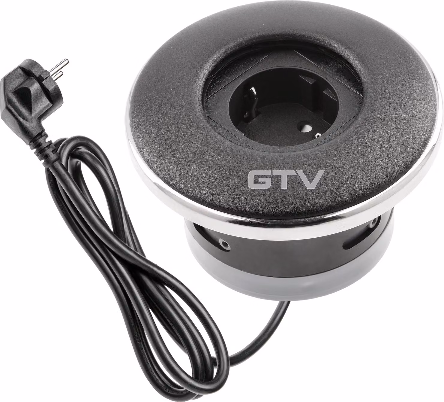 GTV - Presa da incasso per mobili SHUTTER, presa da incasso, 1 presa Schuko, con pratico coperchio, lunghezza cavo 1,5 m, colore nero, per scrivanie, piani tavolo, cucine e uffici