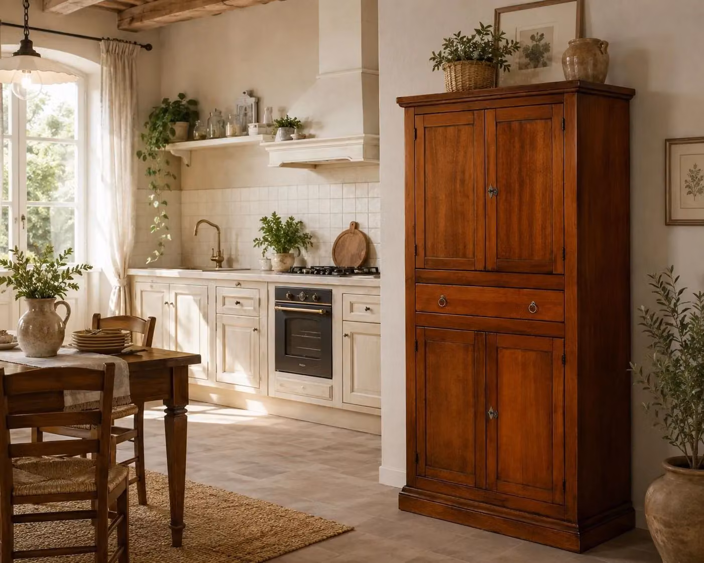 Armadio dispensa in legno di pino stile arte povera con 4 ante e ripiani interni Mobili 2G marrone L 80 cm, P 40 cm, H 150 cm – 2