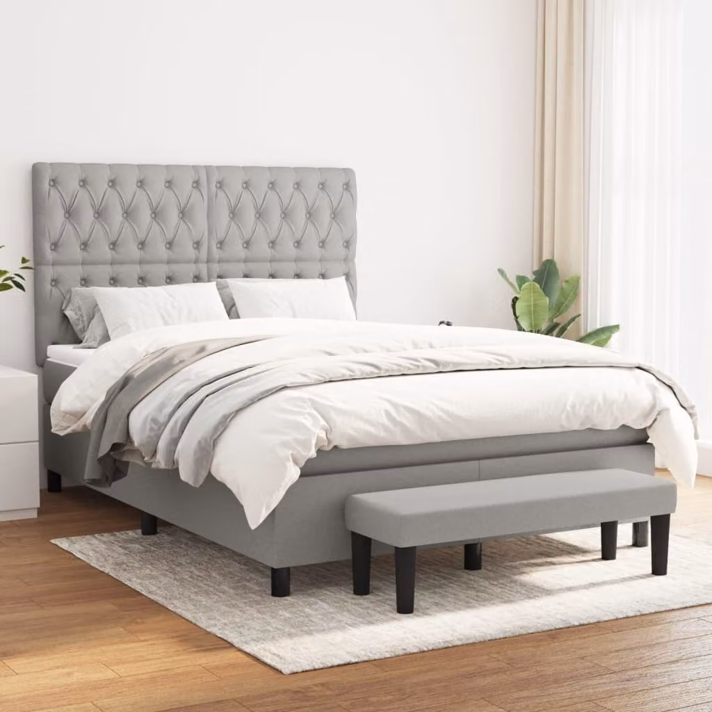 The Living Store Letto a molle con materasso grigio chiaro 140x190 cm in tessuto