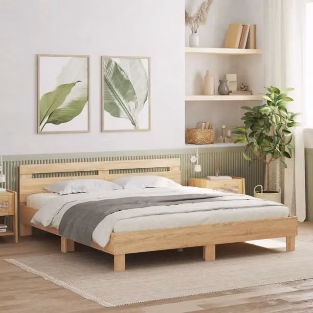 Letto con testiera e illuminazione LED vidaXL in legno Rovere Sonoma L: 180 cm, P: 200 cm, H: 203 cm