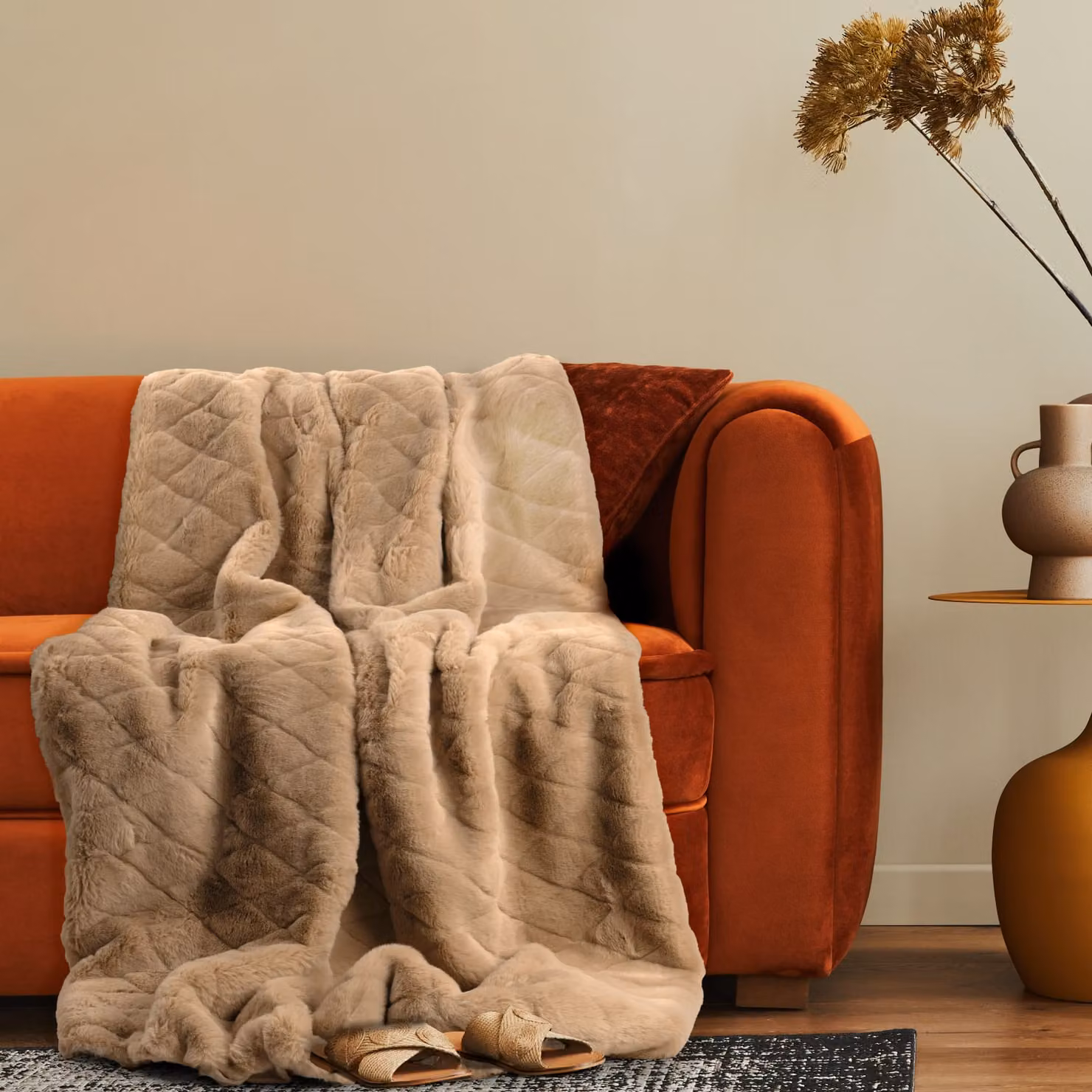 Coperta morbida Arnia in poliestere beige L: 200 cm, P: 240 cm – 2