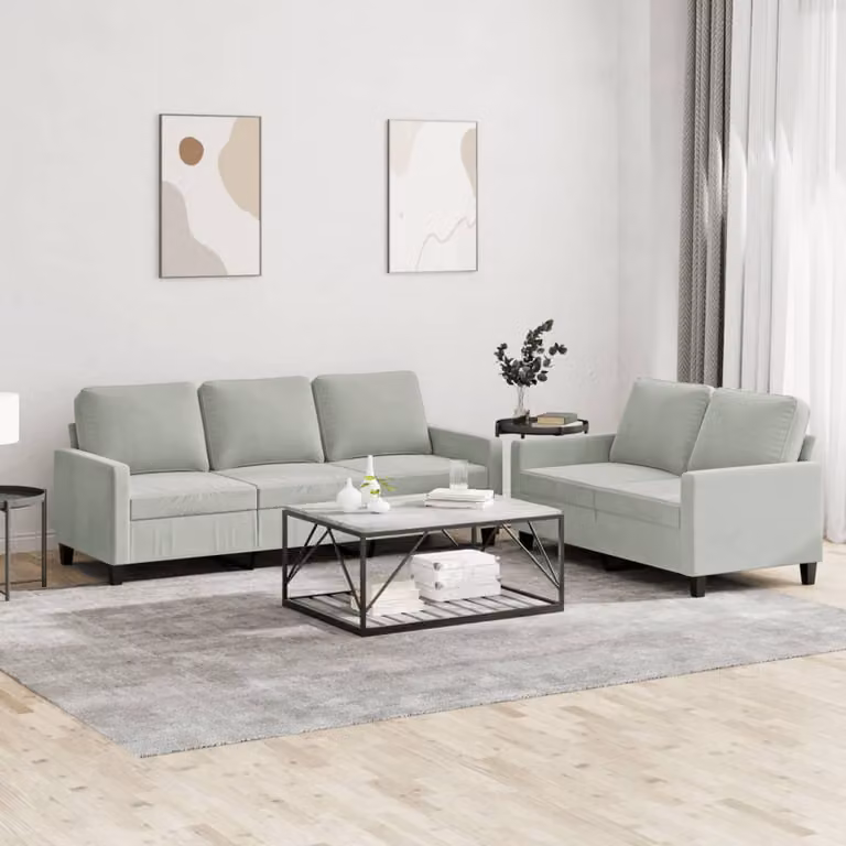 vidaXL Set di 2 Divani Moderni in Velluto Grigio con Cuscini