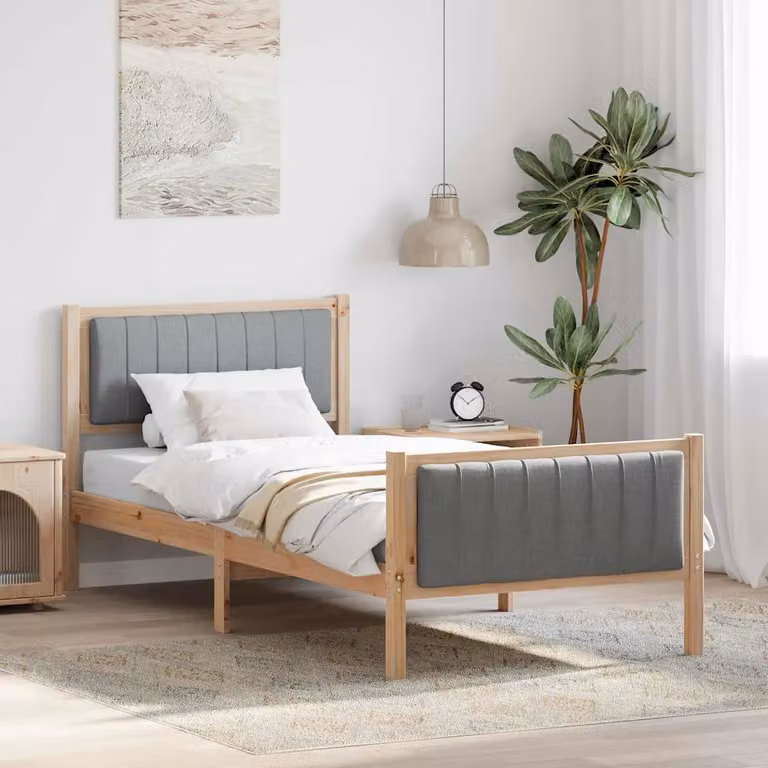 Struttura del letto moderna vidaXL in legno di pino, marrone e grigio chiaro, 90 x 200 cm