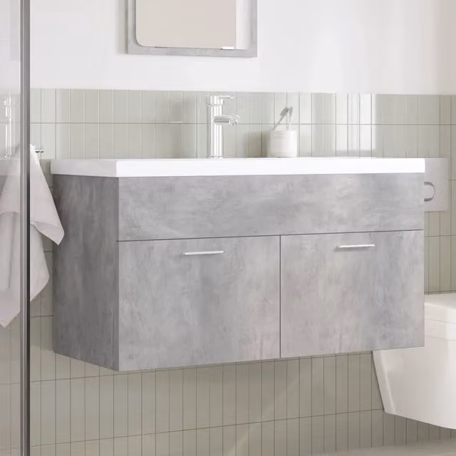 Mobile da Bagno con Lavabo Integrato e Rubinetto-Armadietto da bagno con Lavandino Grigio Cemento 559464