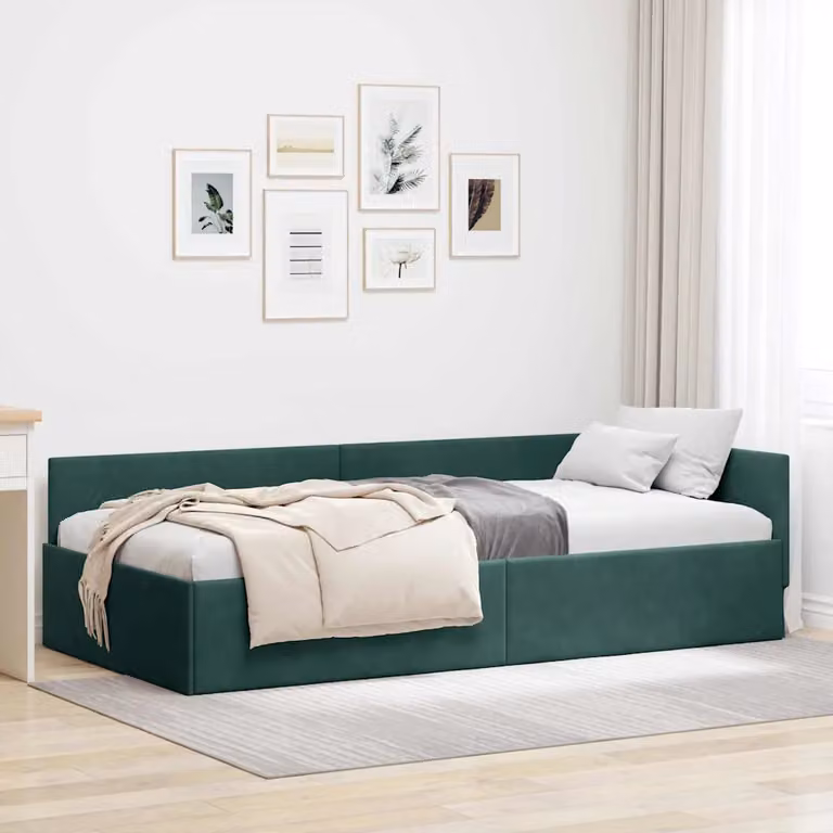 vidaXL Letto ad angolo con chaise longue asimmetrica in velluto verde, L/P/H: 204 x 140 x 94 cm