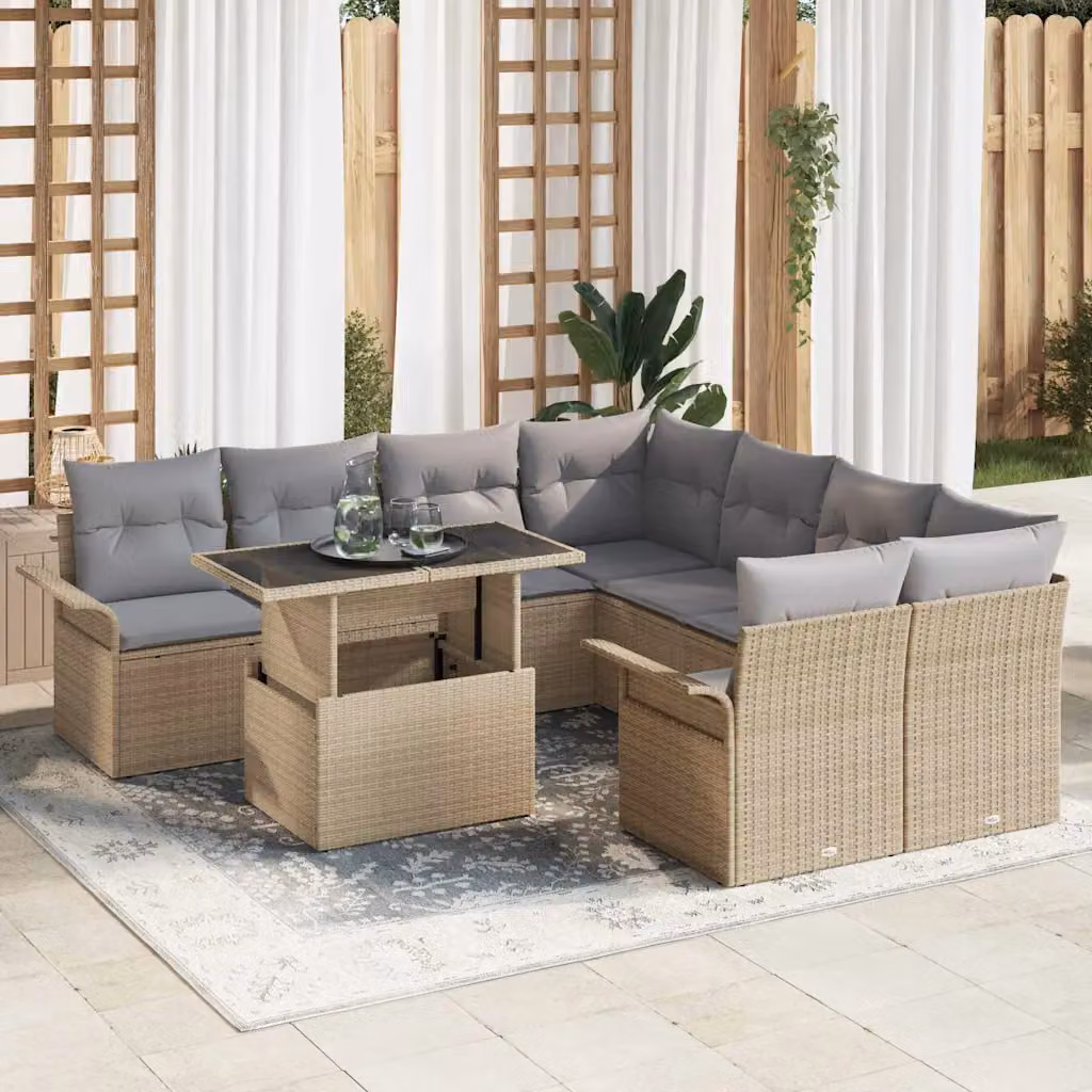 Set Divano da Giardino a L vidaXL in Polyrattan Beige con Cuscini e Tavolino da Esterno – 1