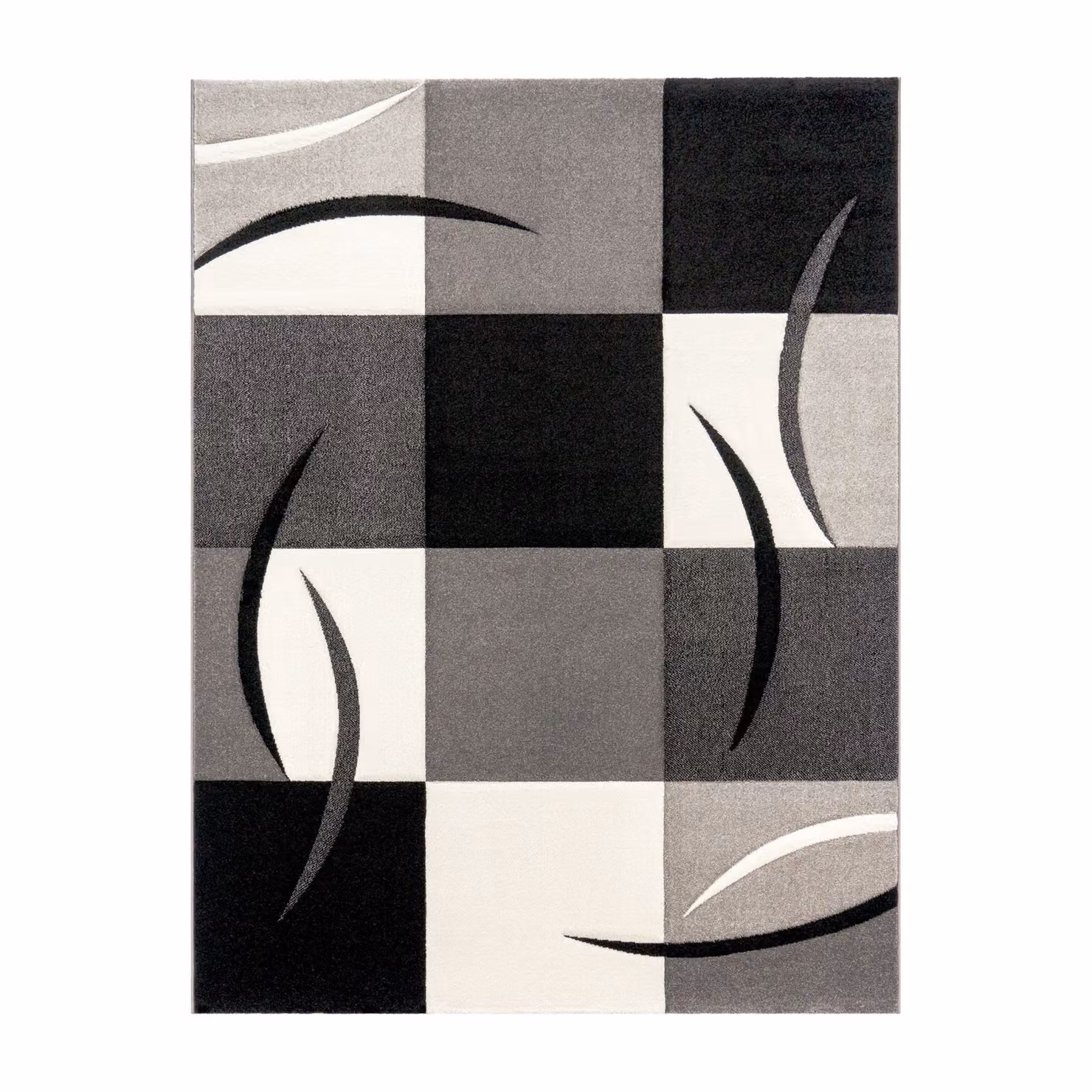 Tappeto moderno Diamora con effetto alto-basso, motivo checkerboard, nero-bianco-grigio, L: 120 cm x P: 170 cm – 5