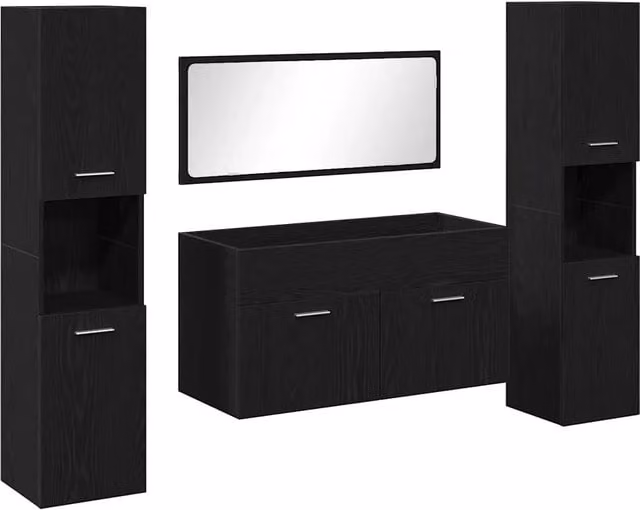 Set di mobili per il Bagno | Armadio da bagno 4 pz Rovere Nero Legno multistrato