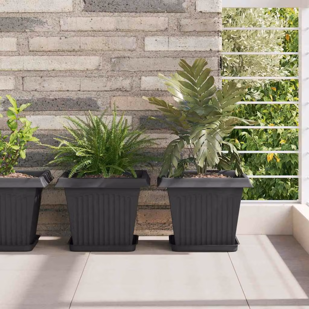 Set di 6 vasi quadrati per fiori vidaXL in plastica, colore nero, L 28,5 cm x P 28,5 cm x H 22 cm