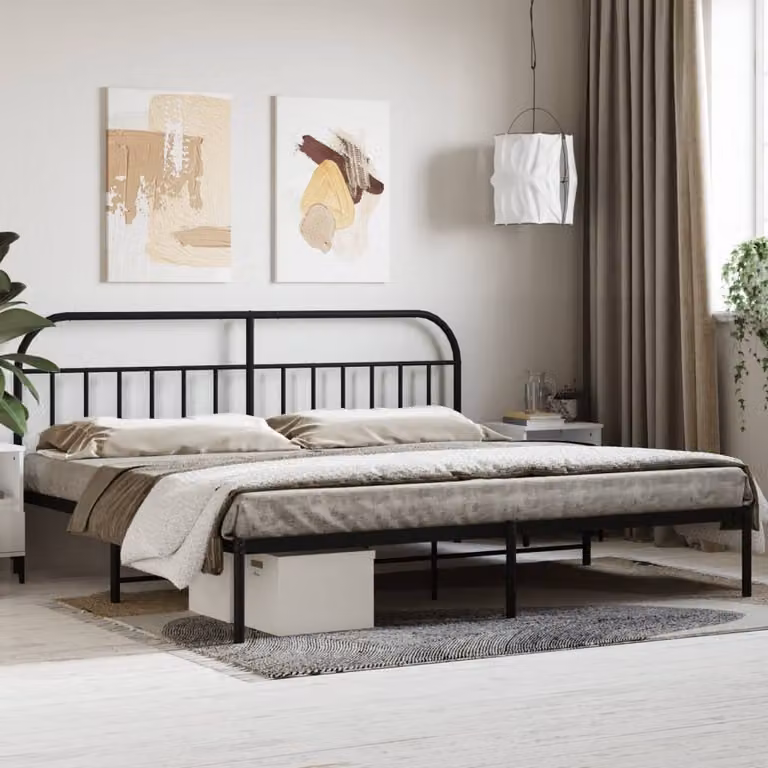 The Living Store Struttura letto con testiera in metallo nero 200x200 cm