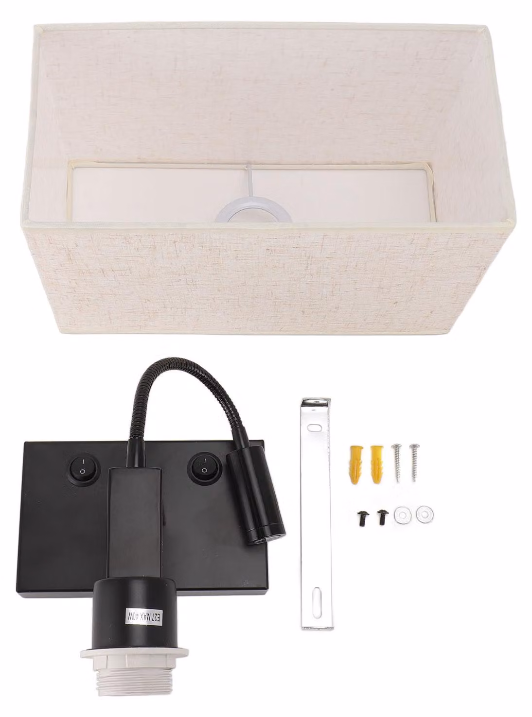 Lampada da comodino a parete, LED, in ferro nero, con finitura galvanica, cablata, dotata di paralume in lino, ideale per l'illuminazione di camere da letto e soggiorni