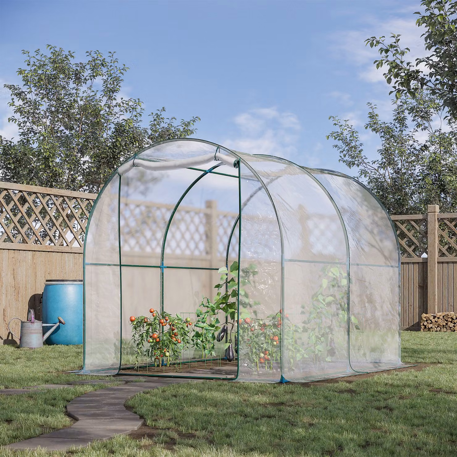 Serra da giardino a tunnel Outsunny per orto e piante con telaio in acciaio e copertura in PVC trasparente, L: 3 m, P: 2 m, H: 2 m – 2