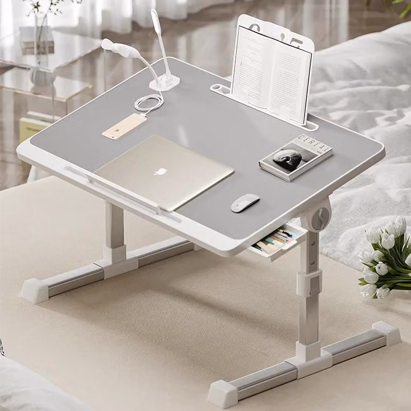 Tavolino per laptop - Tavolino da letto e da divano - Pieghevole - Regolabile - Non richiede montaggio - Rettangolare - Grigio chiaro