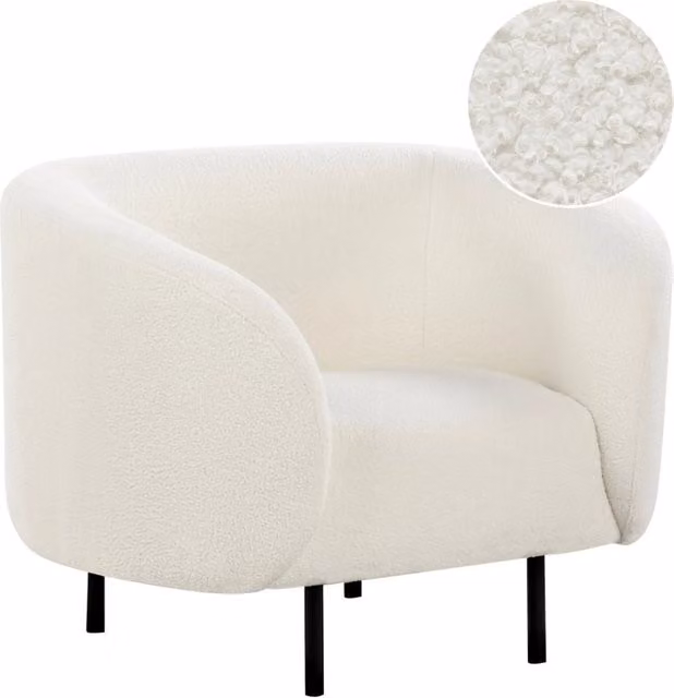 Poltrona Beliani in tessuto bouclé bianco e nero con struttura in metallo per soggiorno in stile glamour